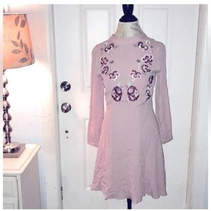 Nanette Lepore Mock Neck Embroidered Longsleeve Cocktail Dress